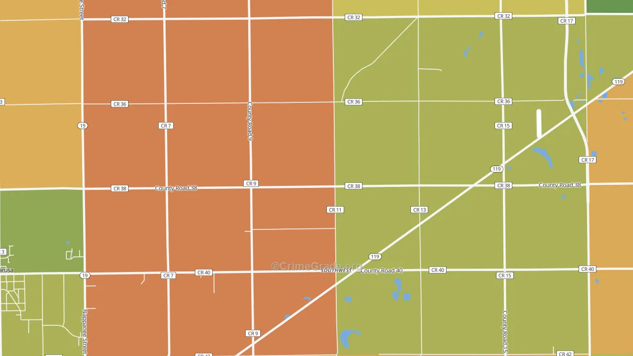 Southwest, IN Map of Robbery Rates