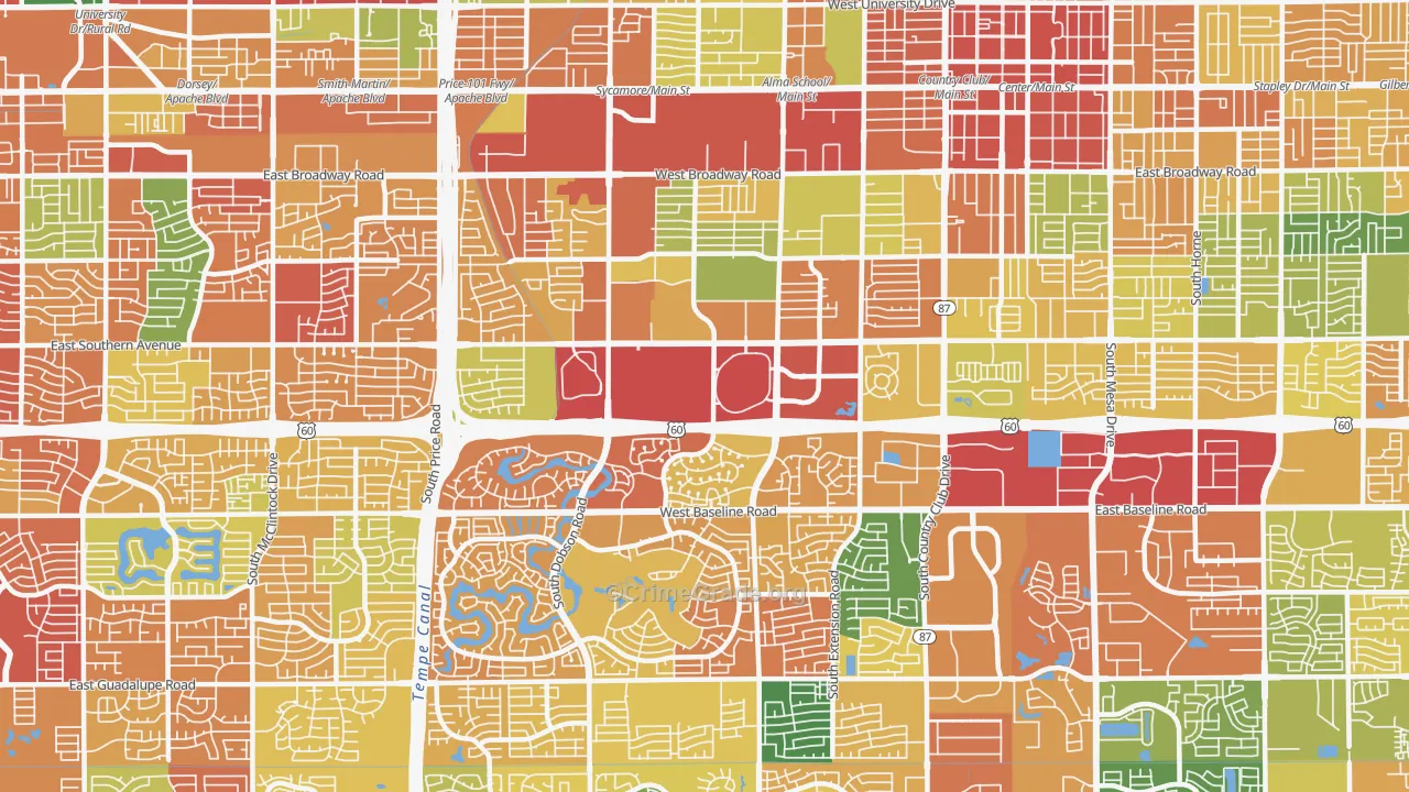 Southwest Mesa, Mesa, AZ Map of Robbery Rates