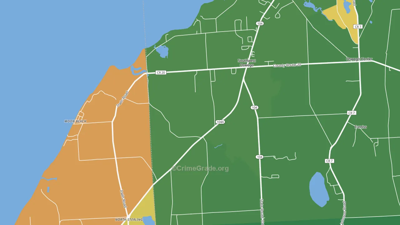 Southwest Oswego, NY Map of Robbery Rates