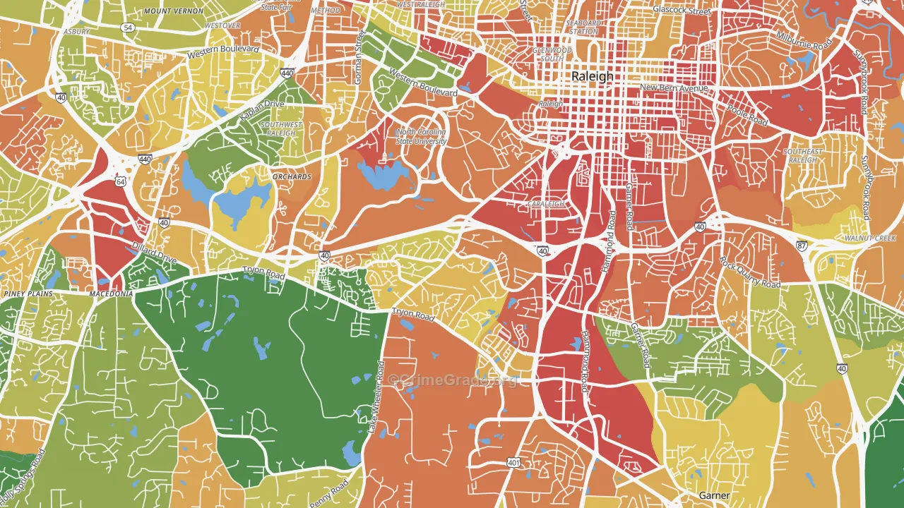 Southwest Raleigh, Raleigh, NC Map of Robbery Rates