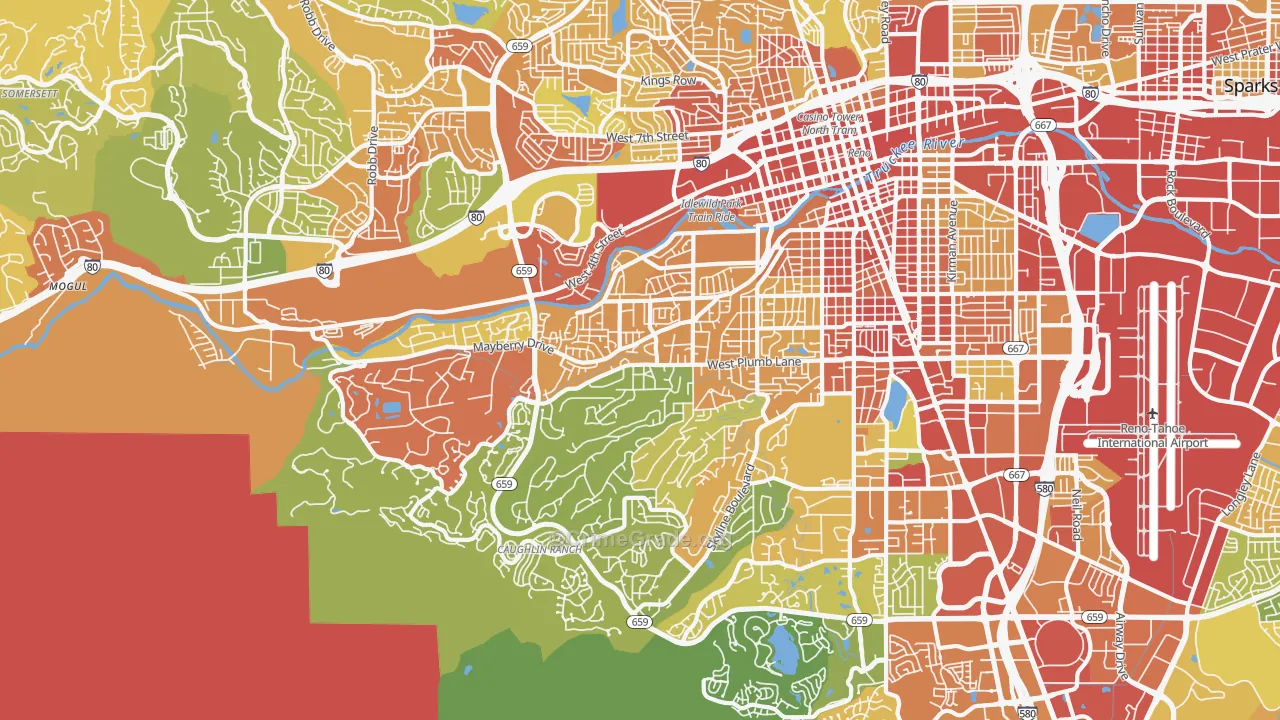 Southwest, Reno, NV Map of Robbery Rates