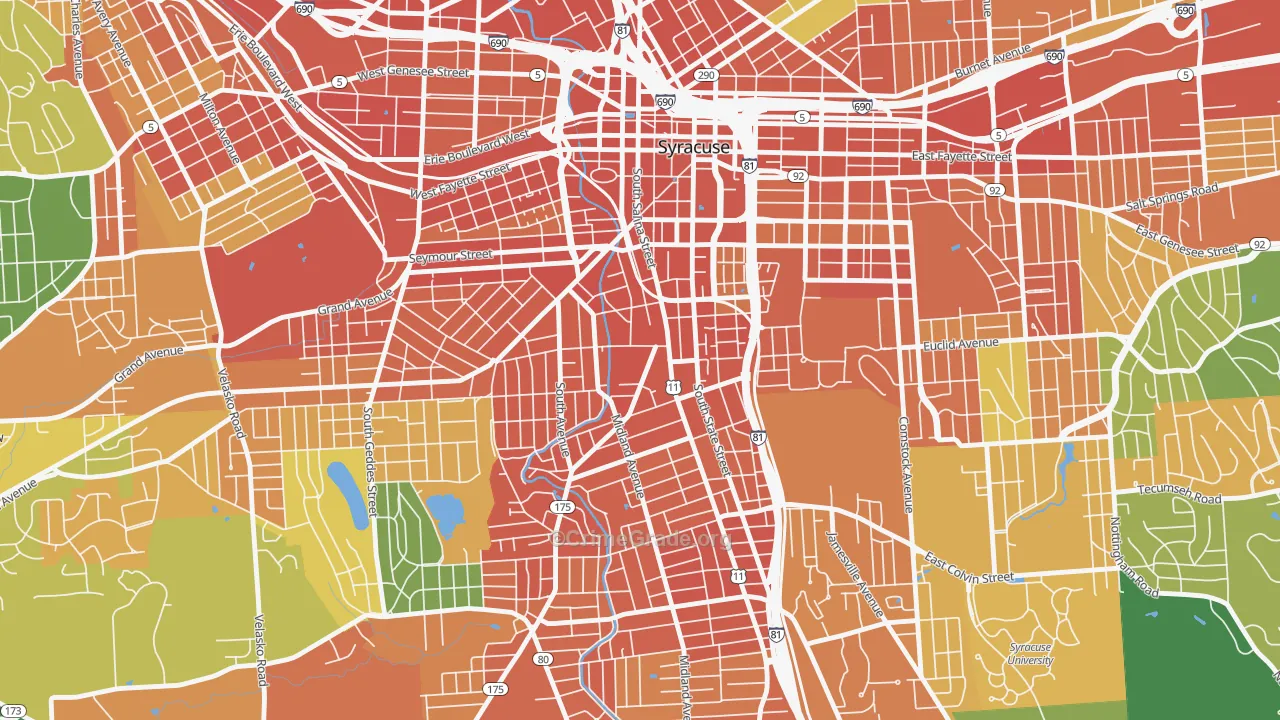 Southwest, Syracuse, NY Map of Robbery Rates