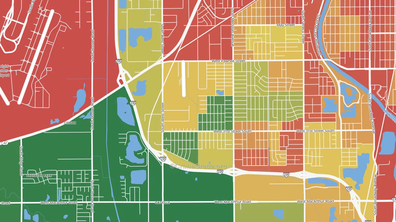Southwest Village, Wichita, KS Map of Robbery Rates