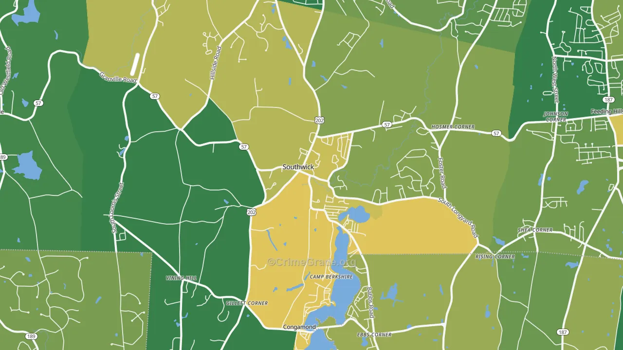 Southwick, MA Map of Robbery Rates