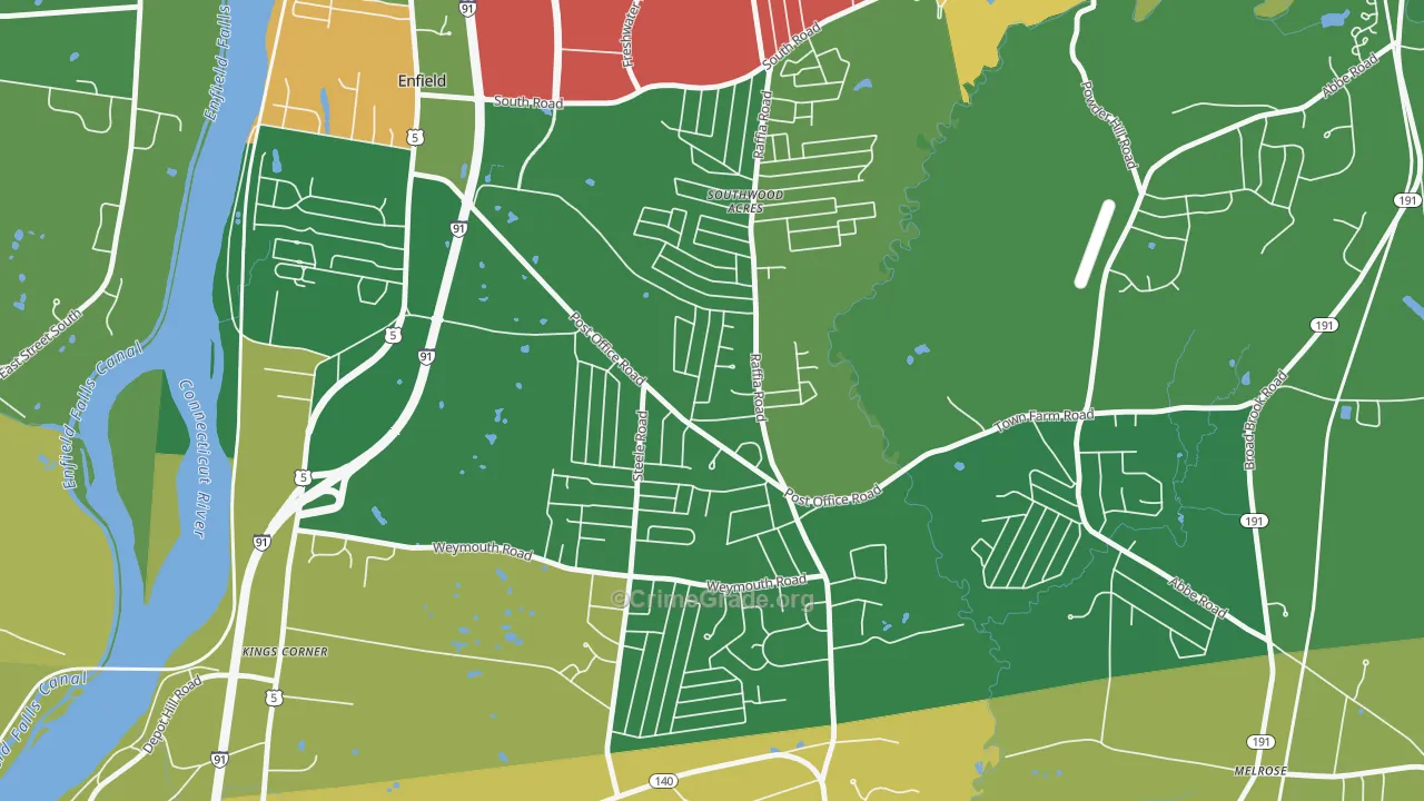 Southwood Acres, CT Map of Robbery Rates