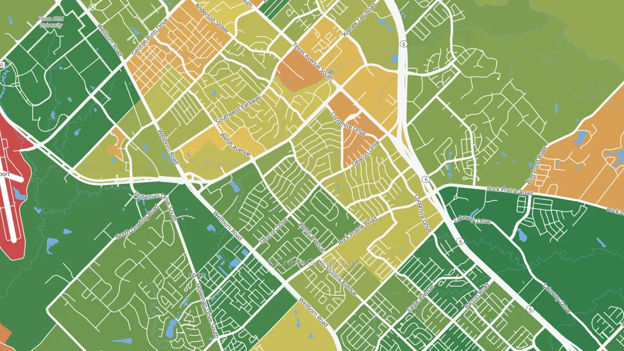 Southwood Valley, College Station, TX Map of Robbery Rates