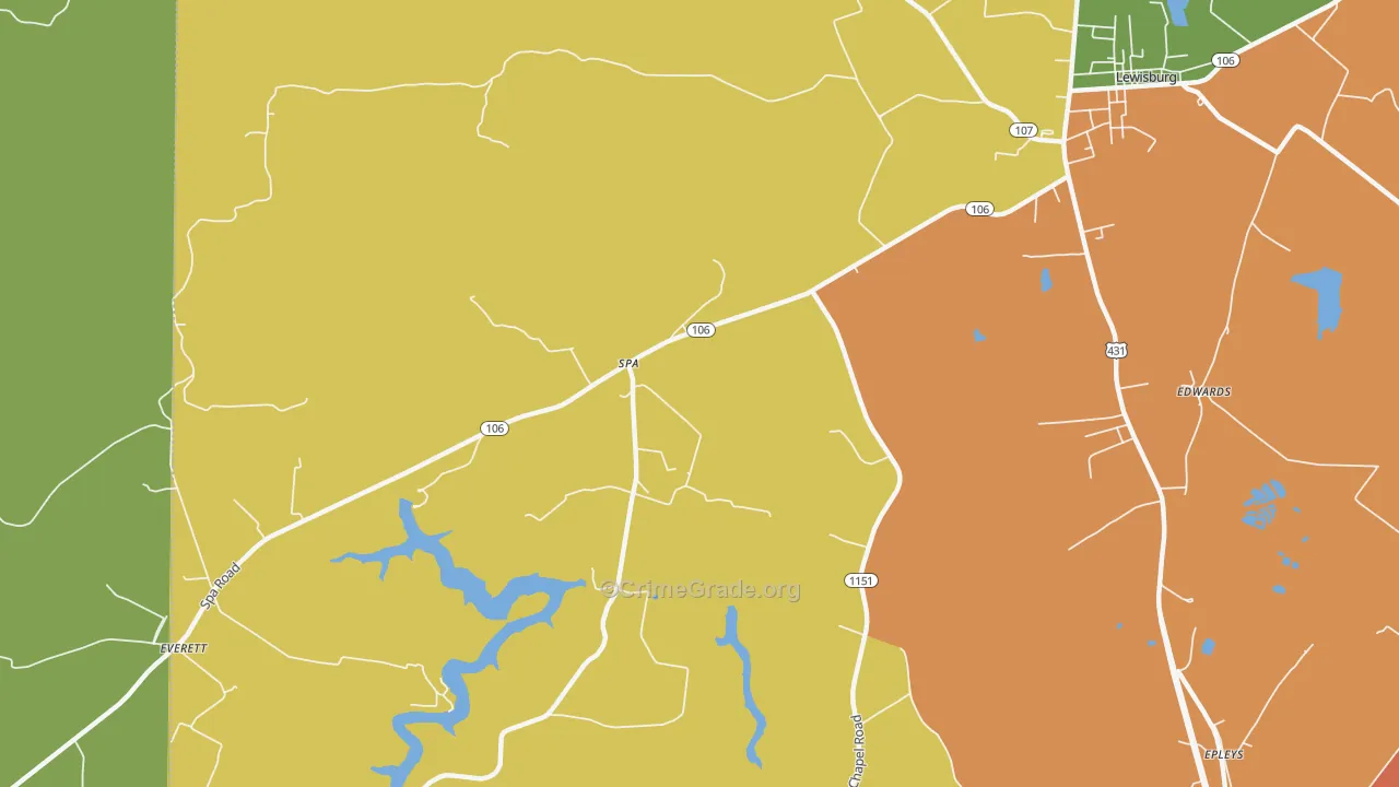 Spa, KY Map of Robbery Rates