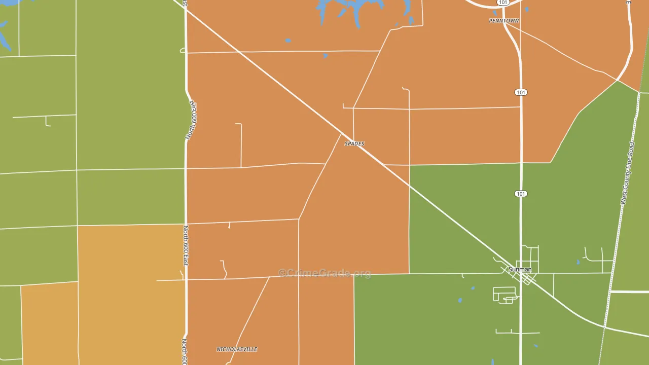 Spades, IN Map of Robbery Rates