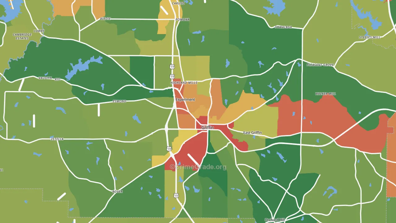 Spalding County, GA Map of Robbery Rates
