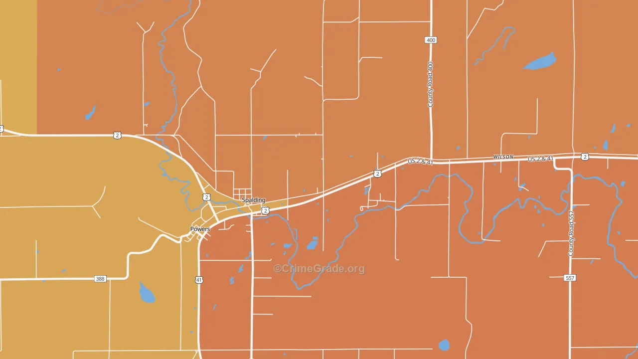 Spalding, MI Map of Robbery Rates