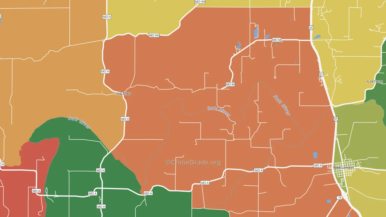 Spalding, MO Map of Robbery Rates