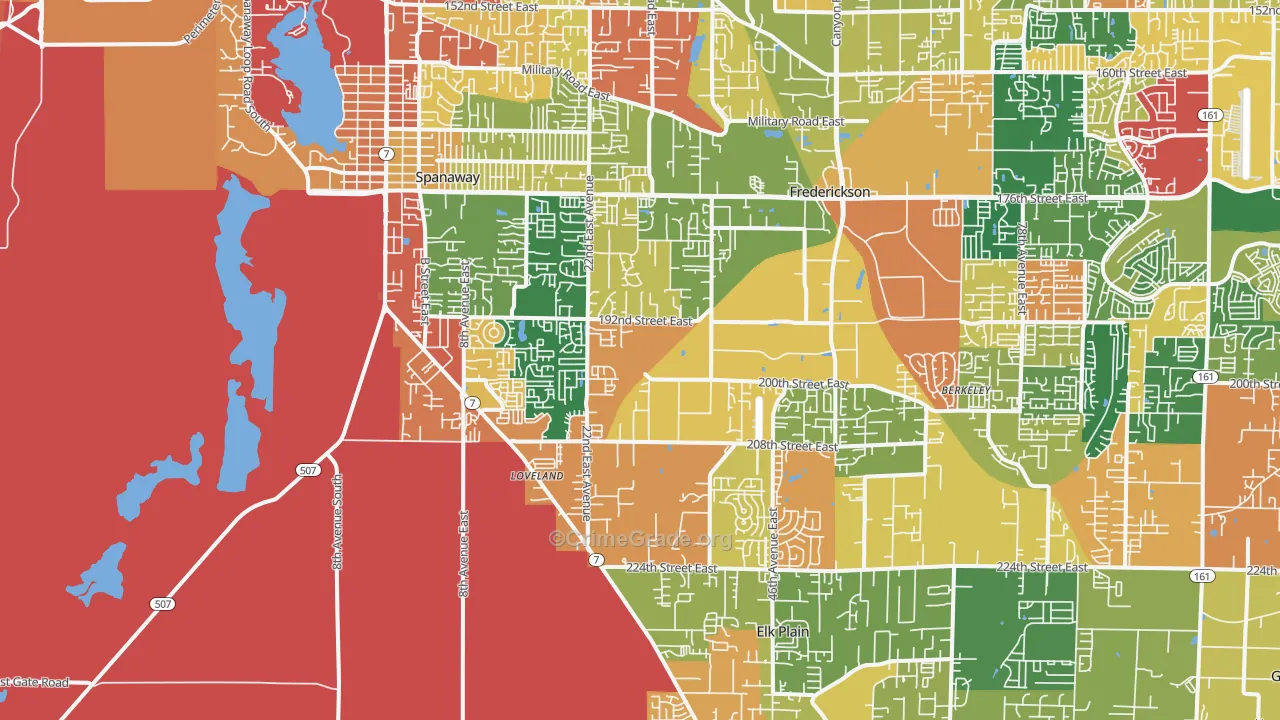 Spanaway, WA Map of Robbery Rates