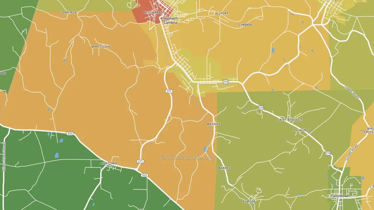 Spangler, PA Map of Robbery Rates