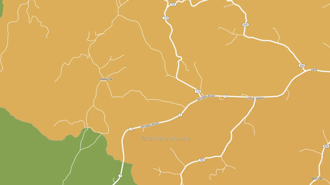 Spanglin, KY Map of Robbery Rates