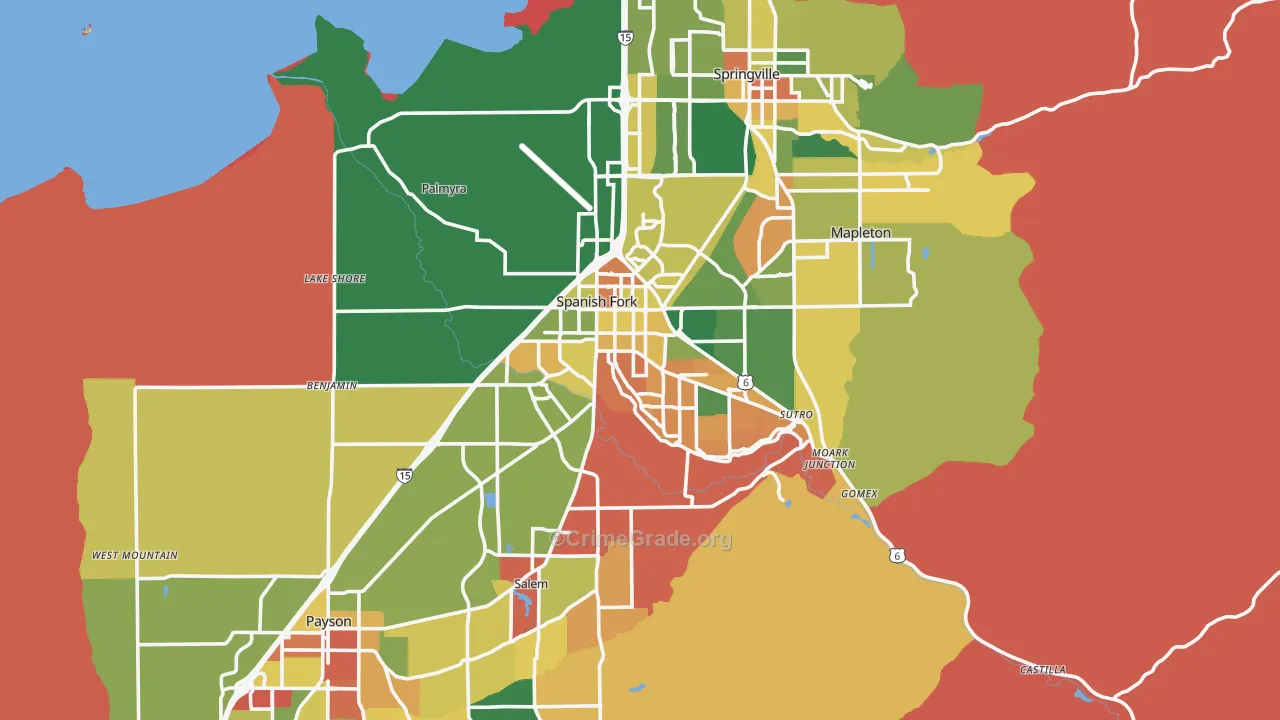 Spanish Fork, UT Map of Robbery Rates