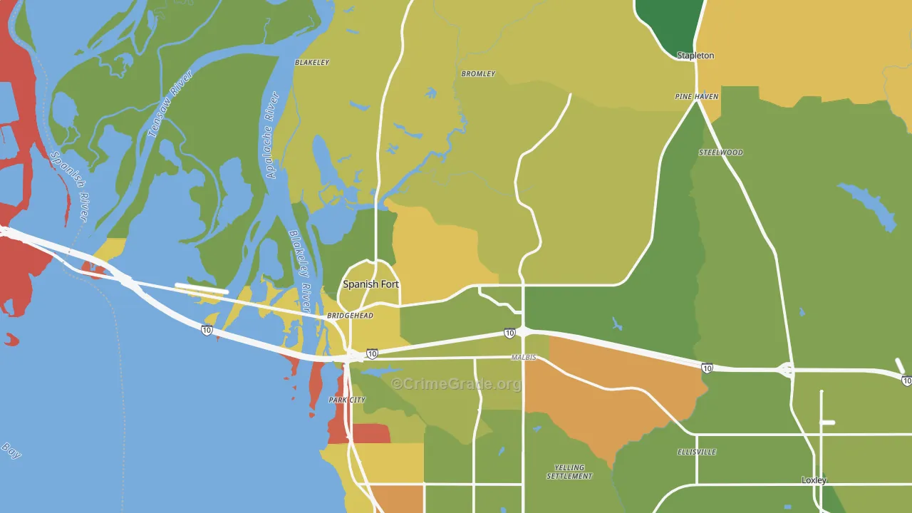 Spanish Fort, AL Map of Robbery Rates