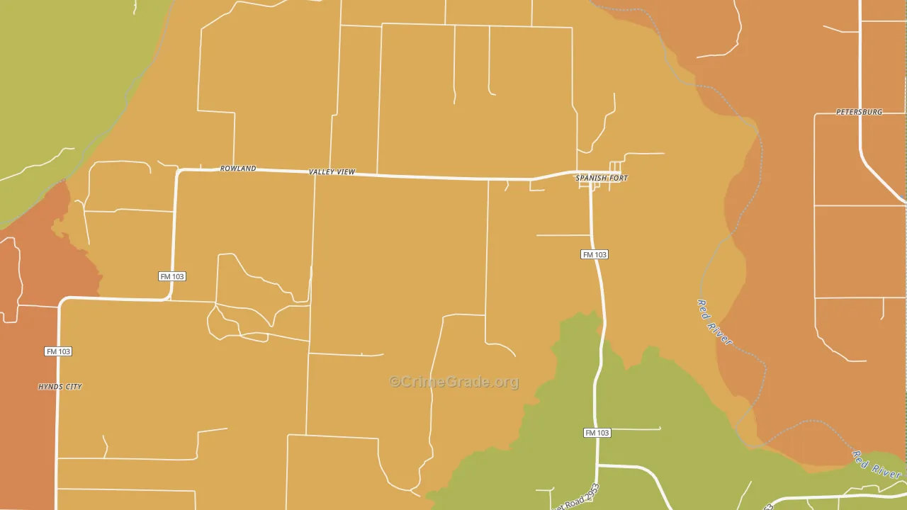 Spanish Fort, TX Map of Robbery Rates