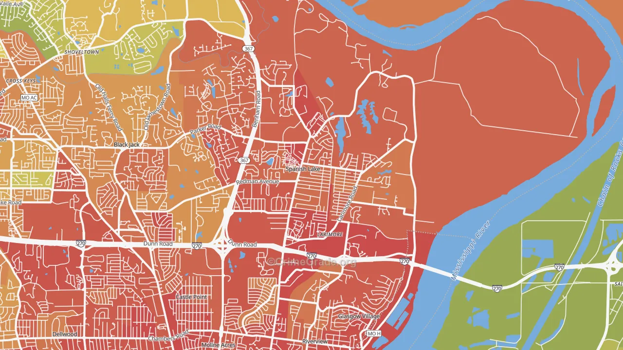 Spanish Lake, MO Map of Robbery Rates