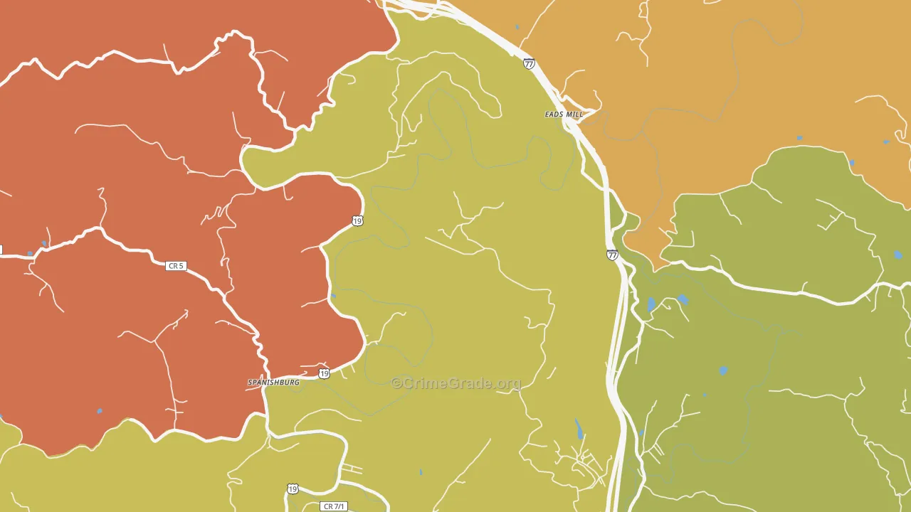 Spanishburg, WV Map of Robbery Rates