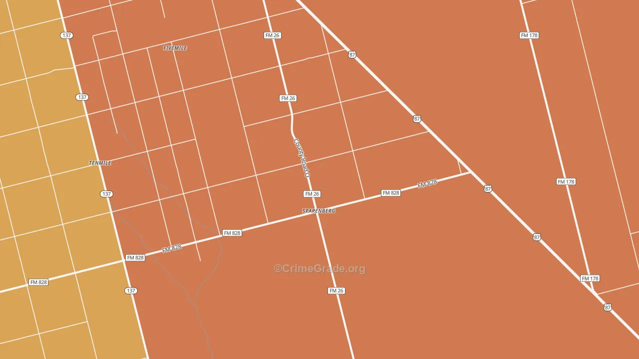 Sparenberg, TX Map of Robbery Rates