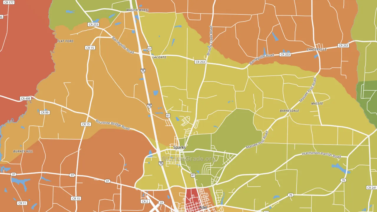 Sparks, GA Map of Robbery Rates