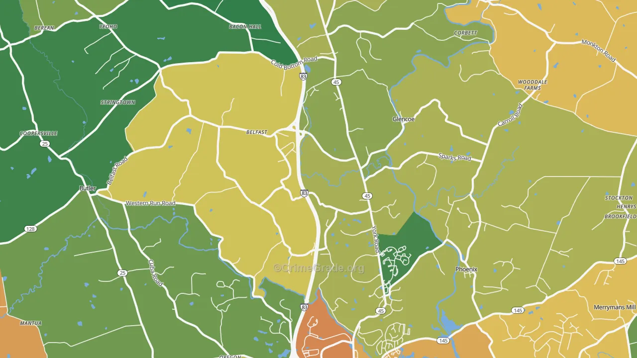 Sparks Glencoe, MD Map of Robbery Rates