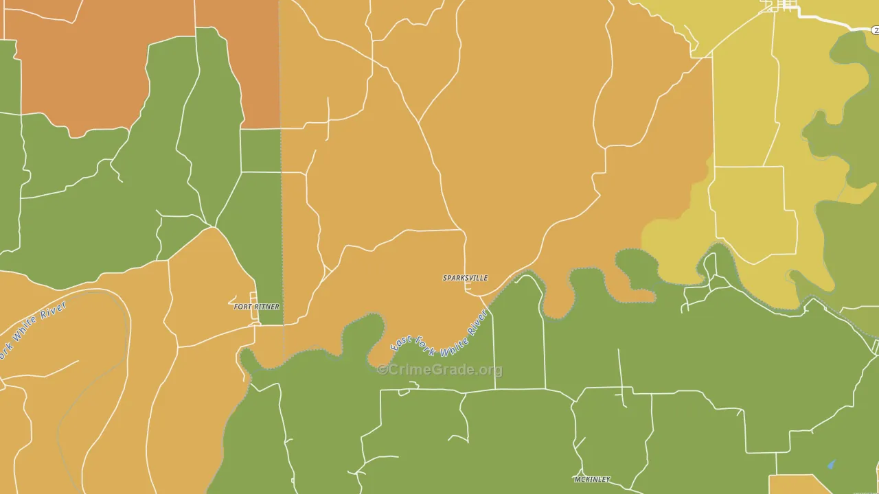 Sparksville, IN Map of Robbery Rates