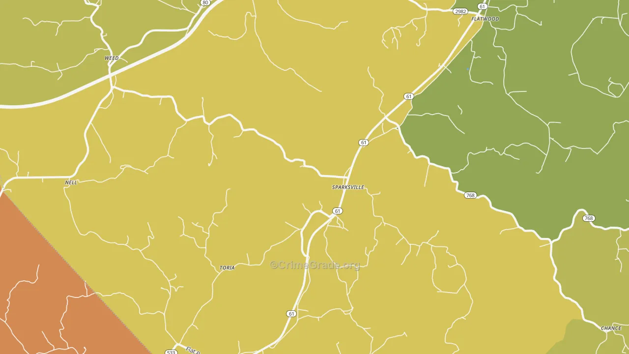 Sparksville, KY Map of Robbery Rates