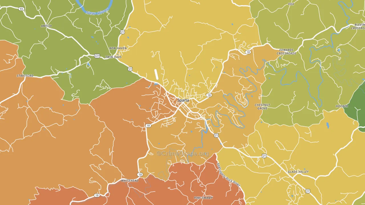 Sparta, NC Map of Robbery Rates