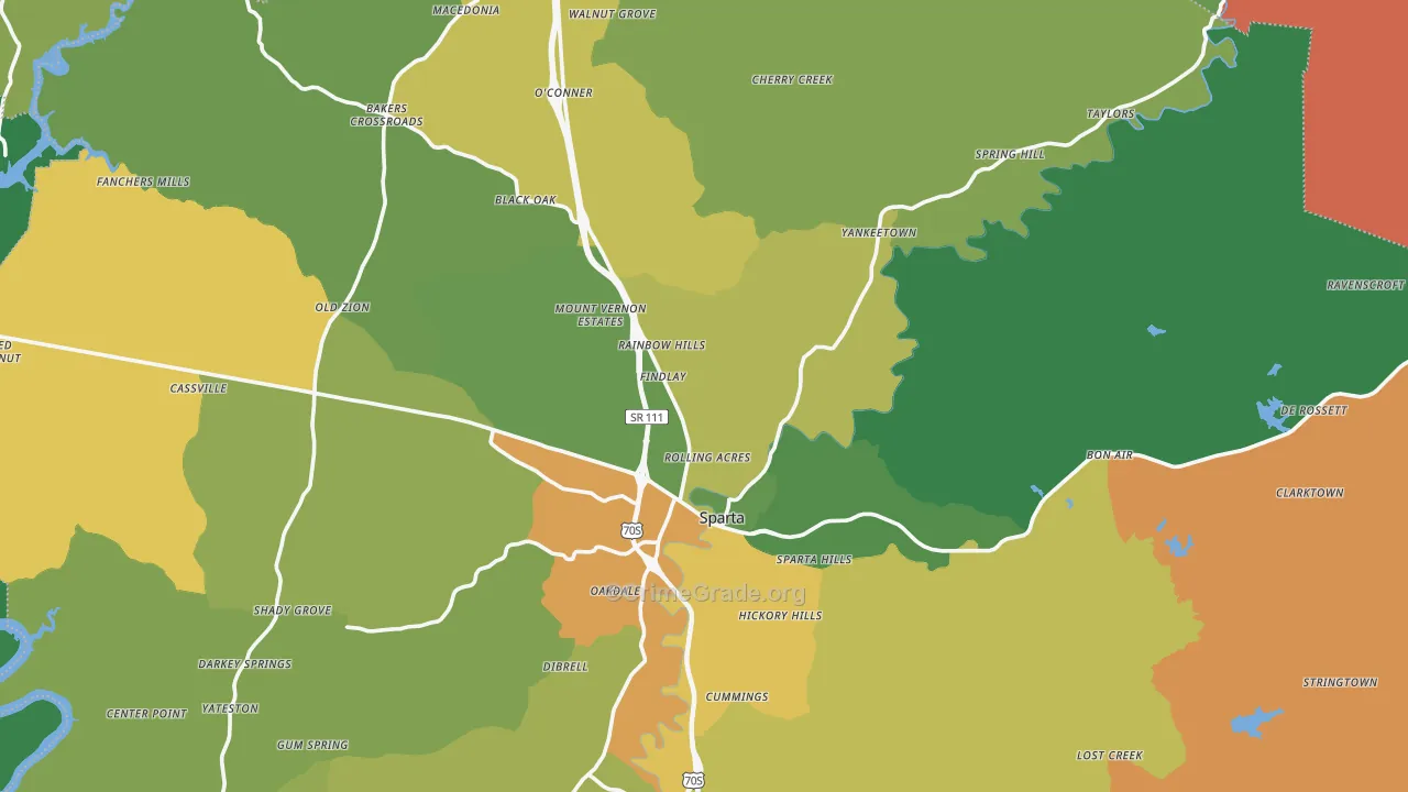 Sparta, TN Map of Robbery Rates