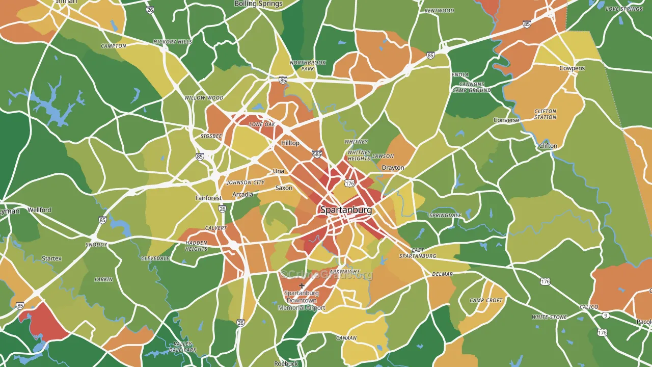 Spartanburg, SC Map of Robbery Rates