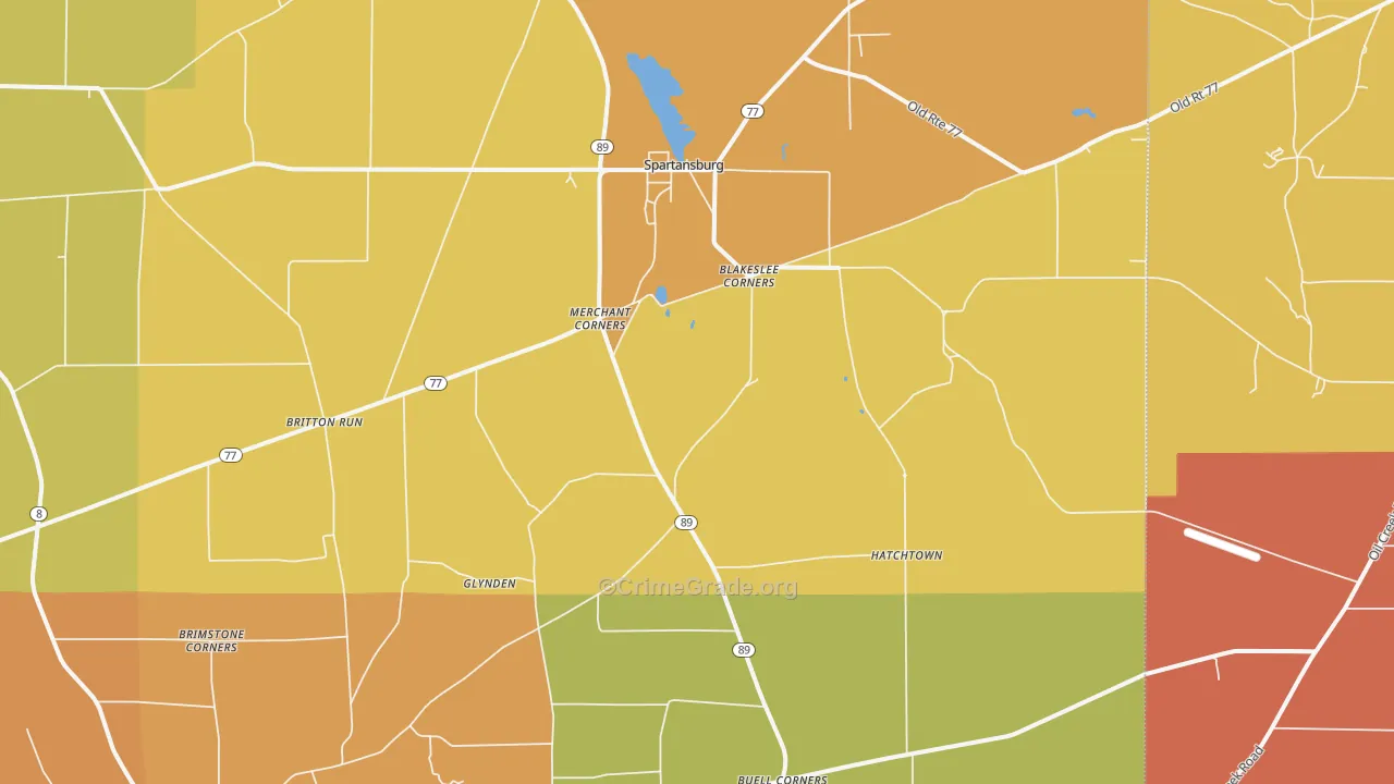 Spartansburg, PA Map of Robbery Rates