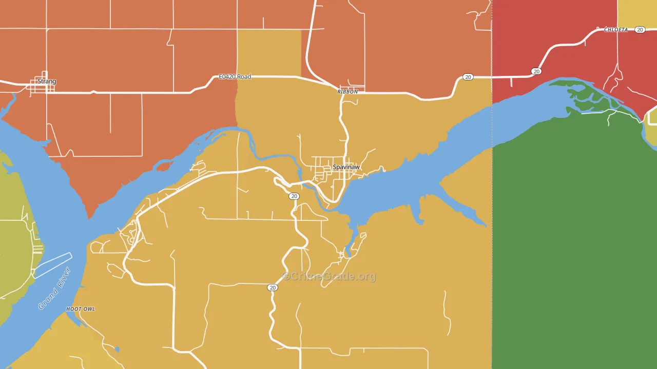 Spavinaw, OK Map of Robbery Rates