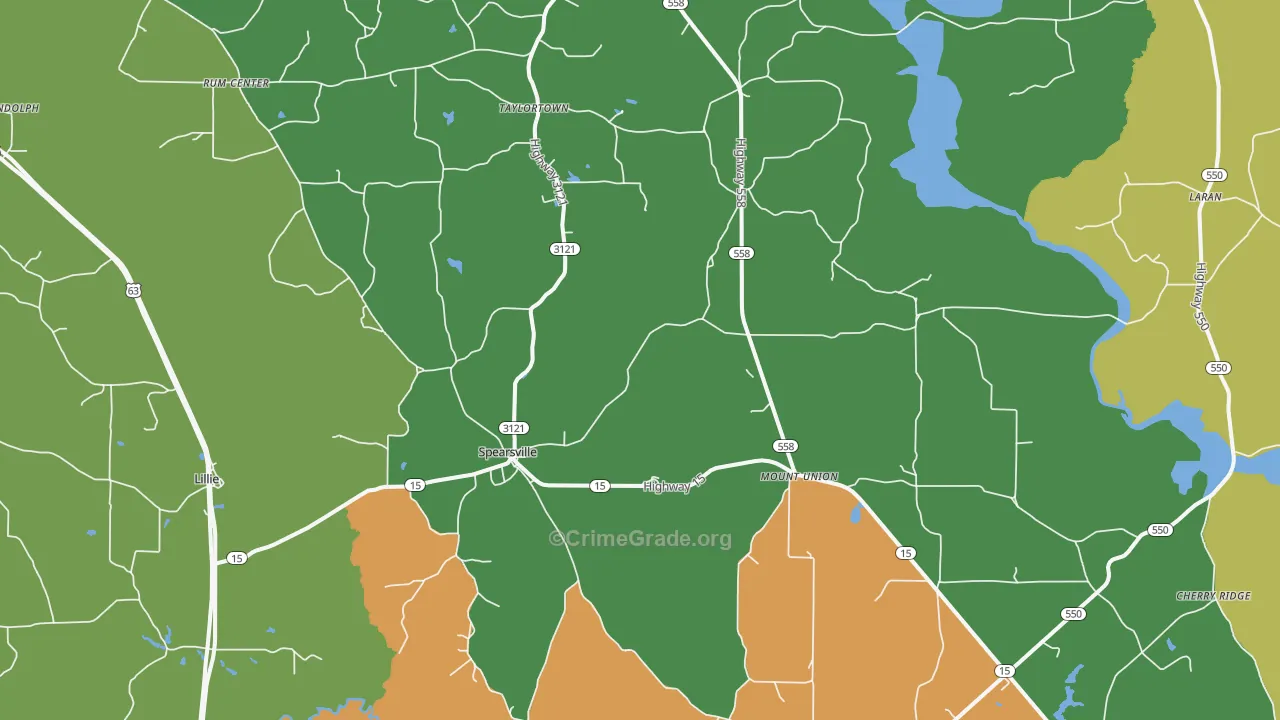 Spearsville, LA Map of Robbery Rates
