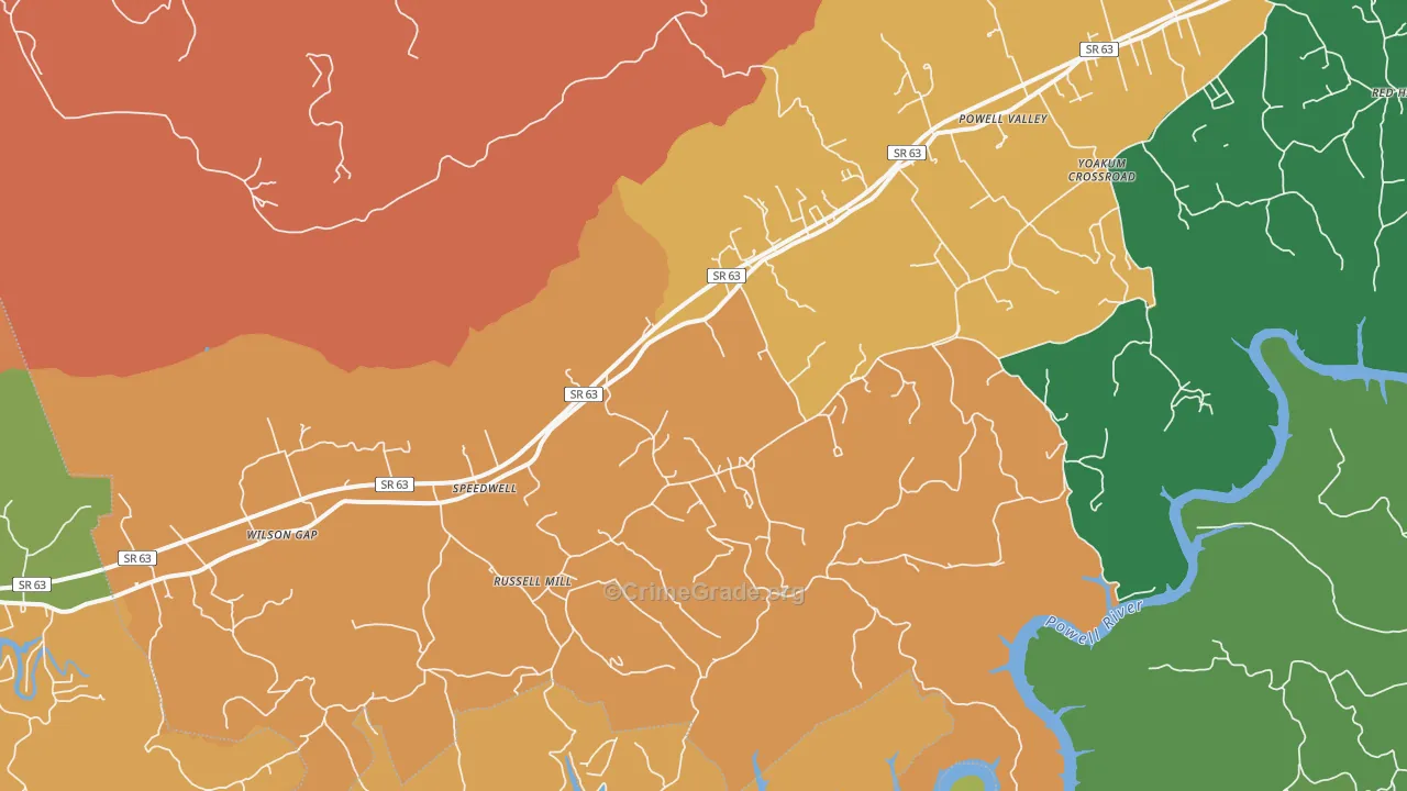 Speedwell, TN Map of Robbery Rates