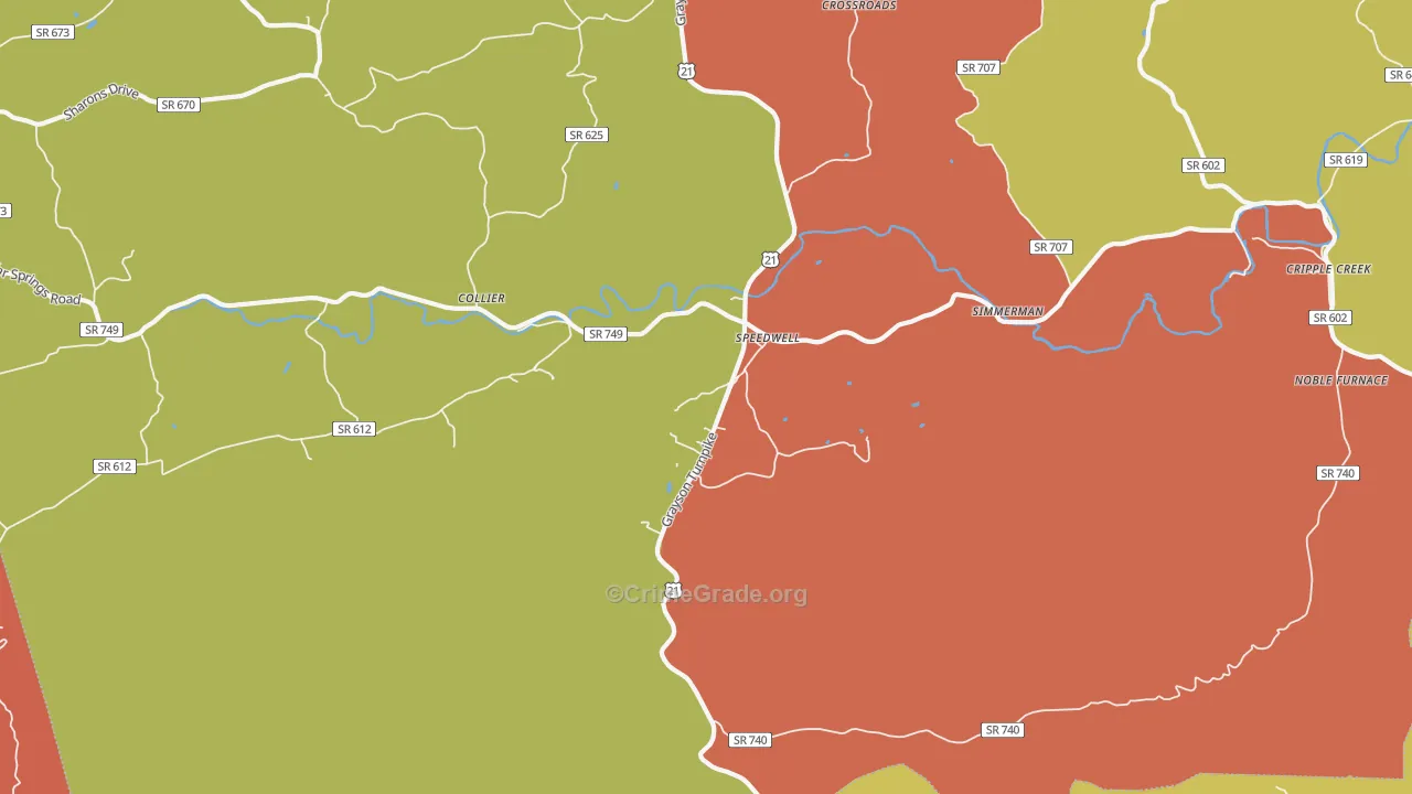 Speedwell, VA Map of Robbery Rates