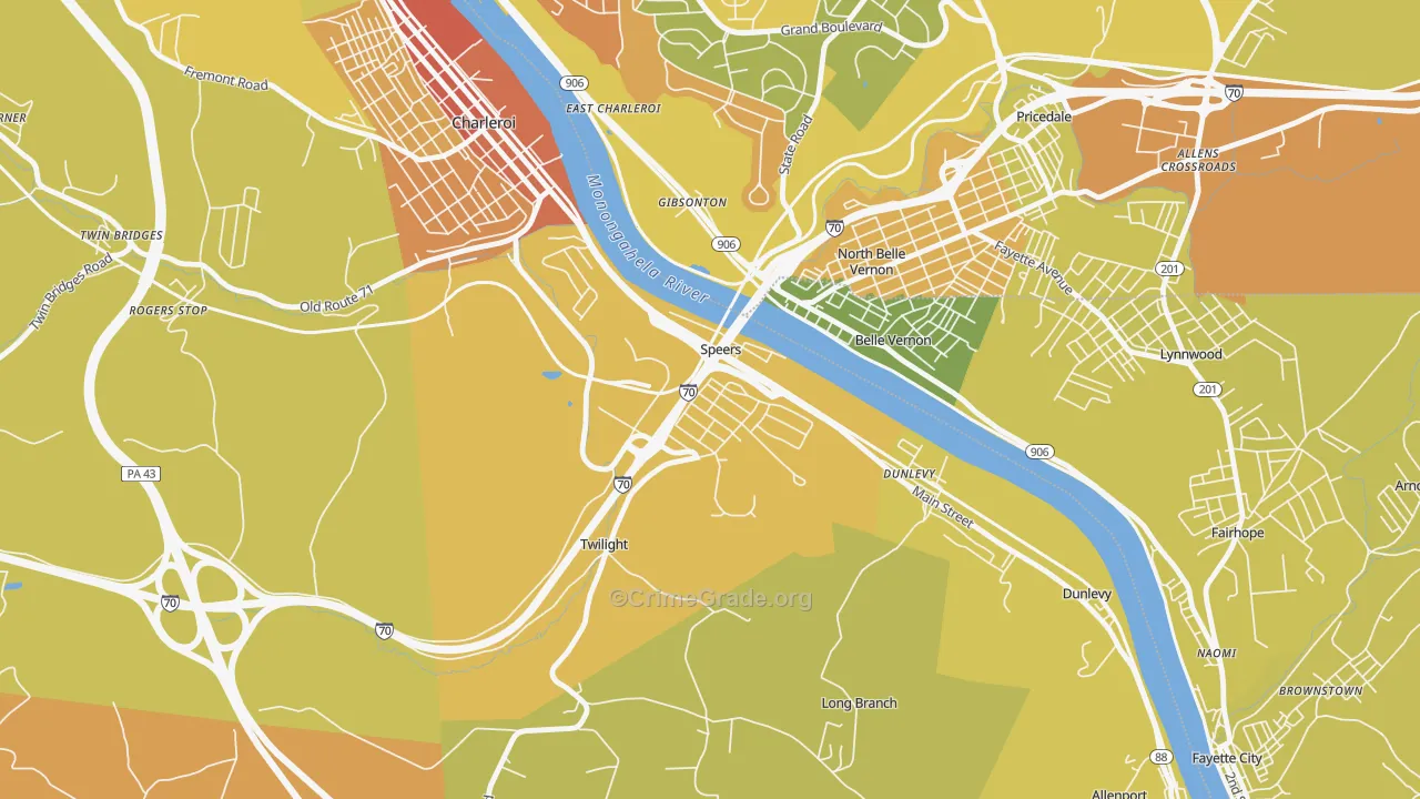 Speers, PA Map of Robbery Rates