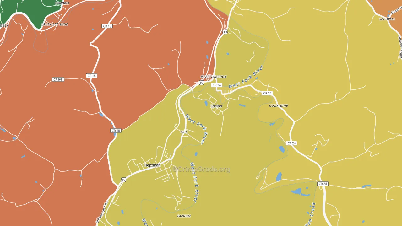 Spelter, WV Map of Robbery Rates