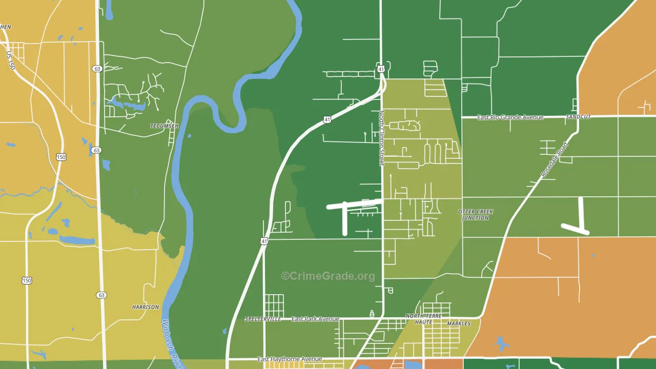 Spelterville, IN Map of Robbery Rates