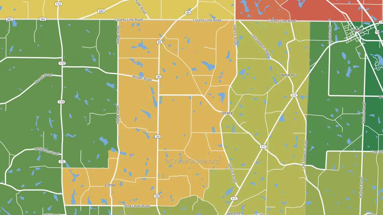 Spence, GA Map of Robbery Rates