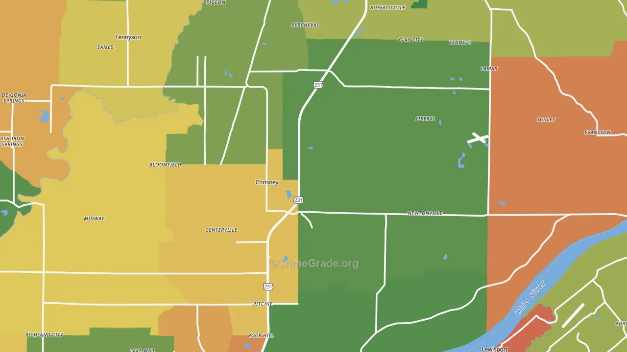 Spencer County, IN Map of Robbery Rates
