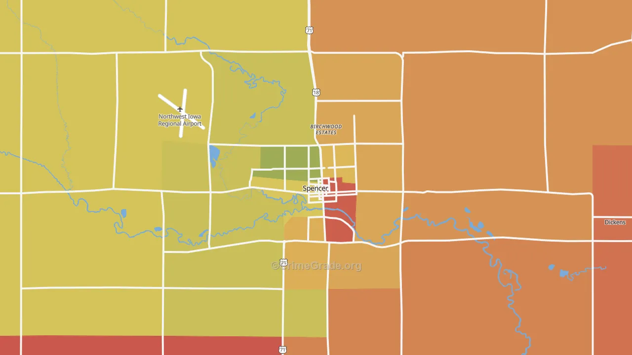 Spencer, IA Map of Robbery Rates