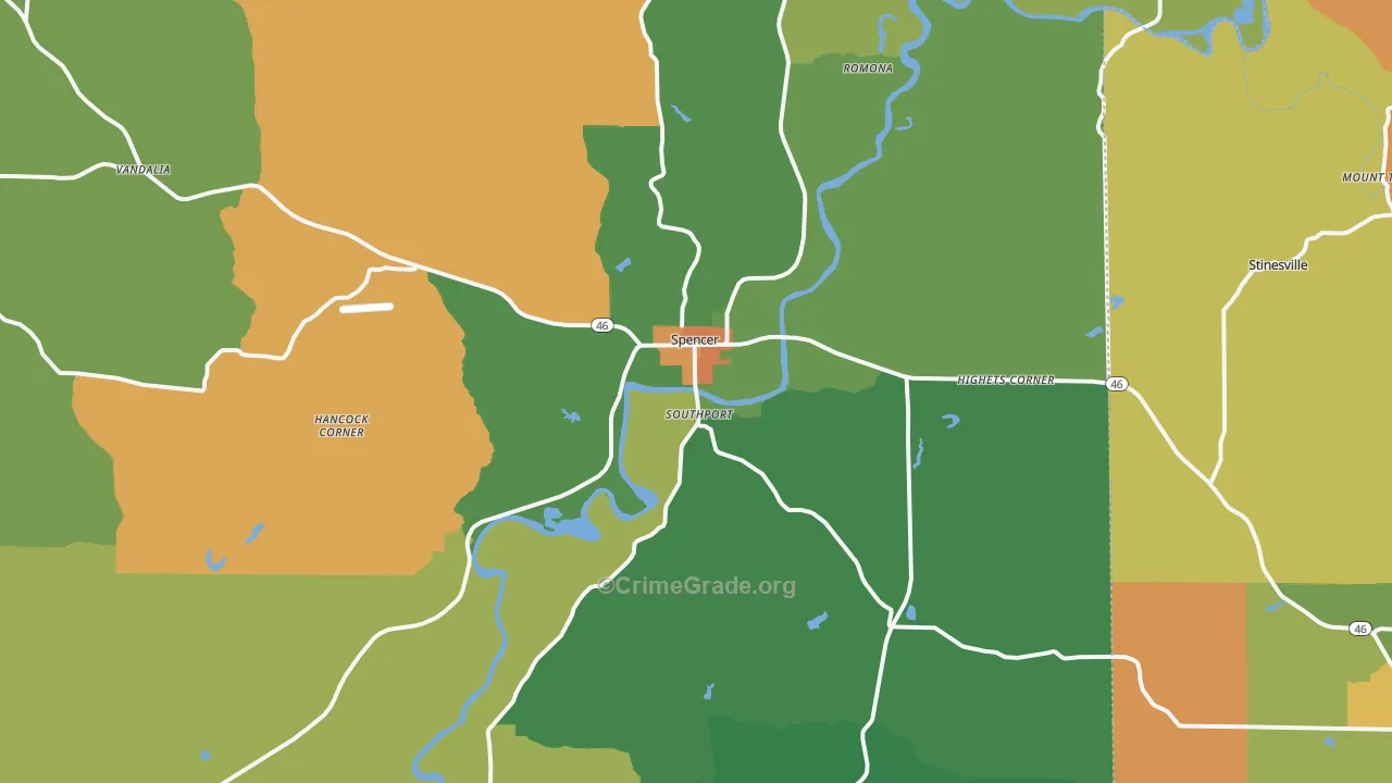 Spencer, IN Map of Robbery Rates