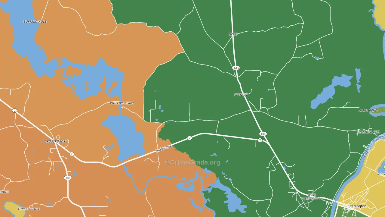 Spencer, LA Map of Robbery Rates