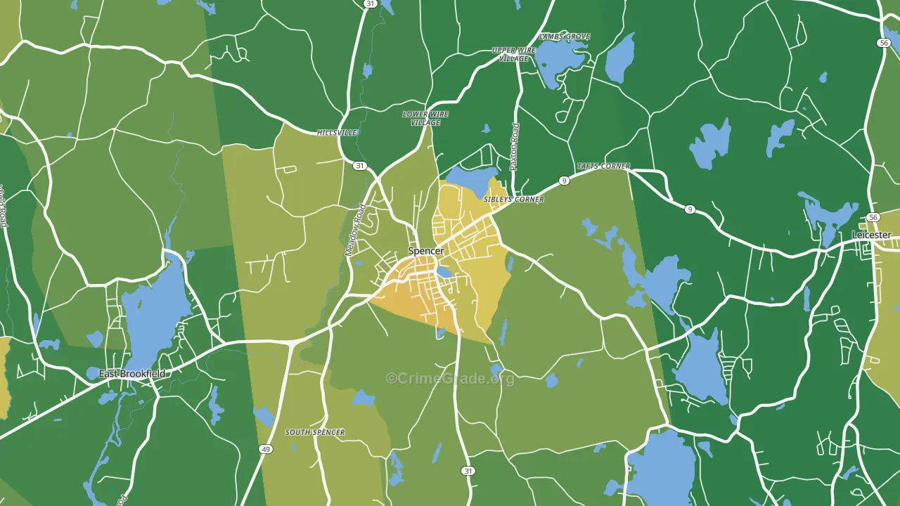 Spencer, MA Map of Robbery Rates
