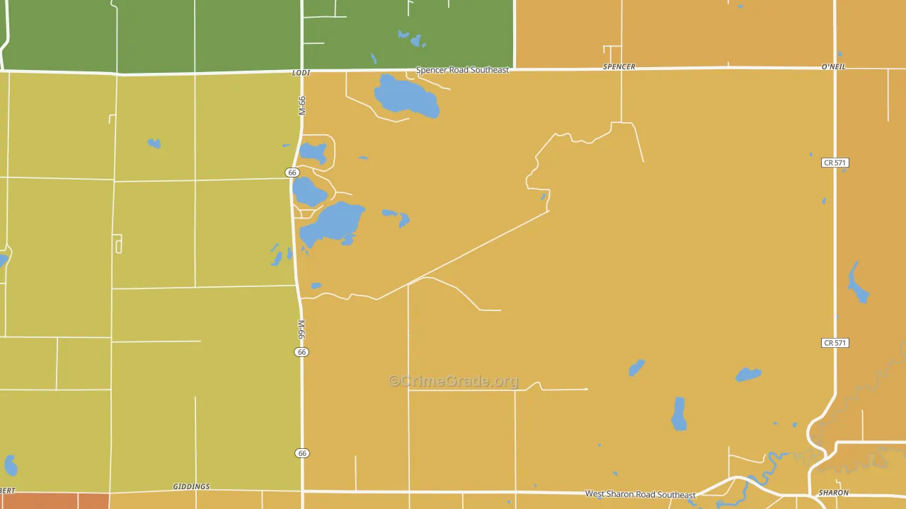 Spencer, MI Map of Robbery Rates