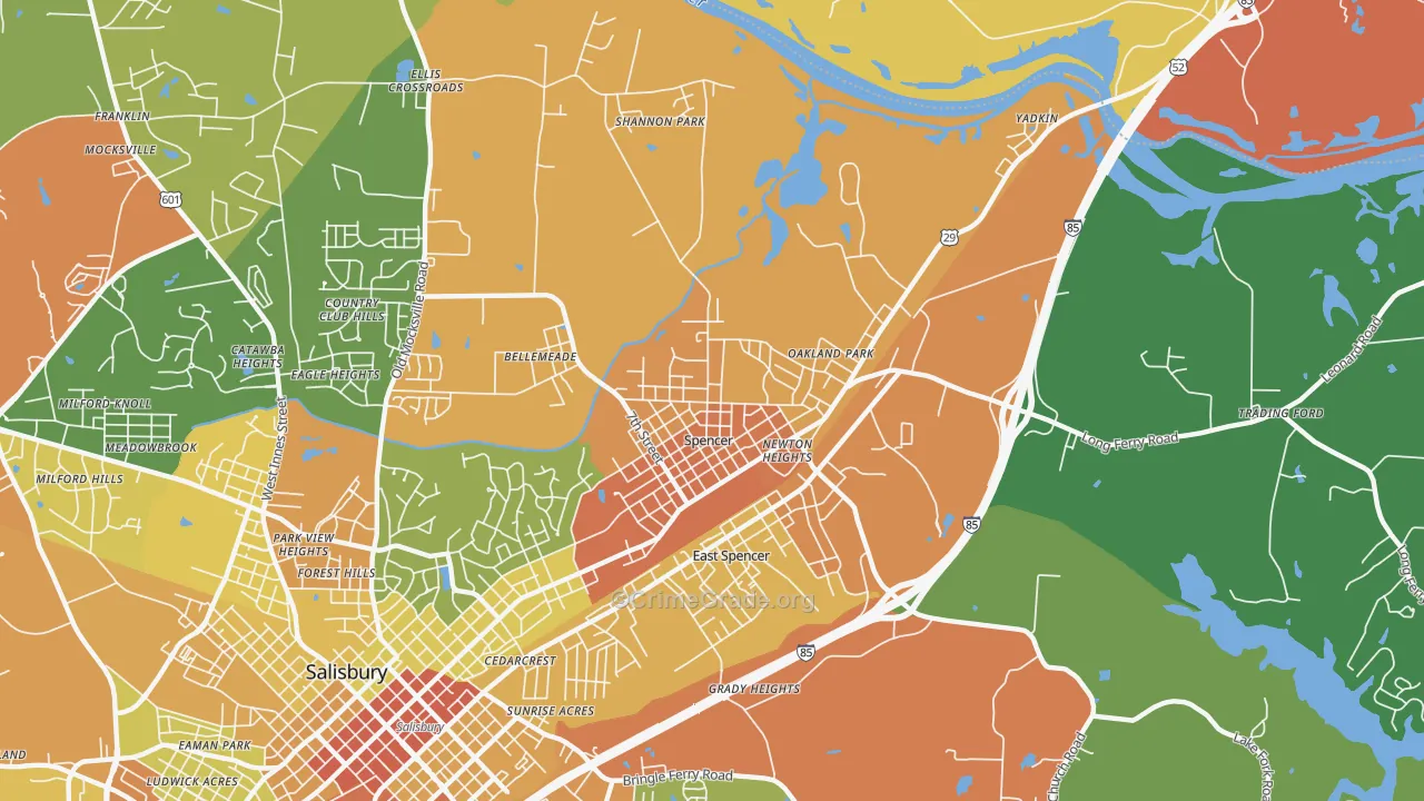 Spencer, NC Map of Robbery Rates