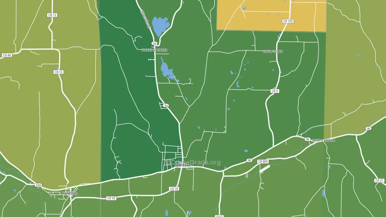 Spencer, NY Map of Robbery Rates