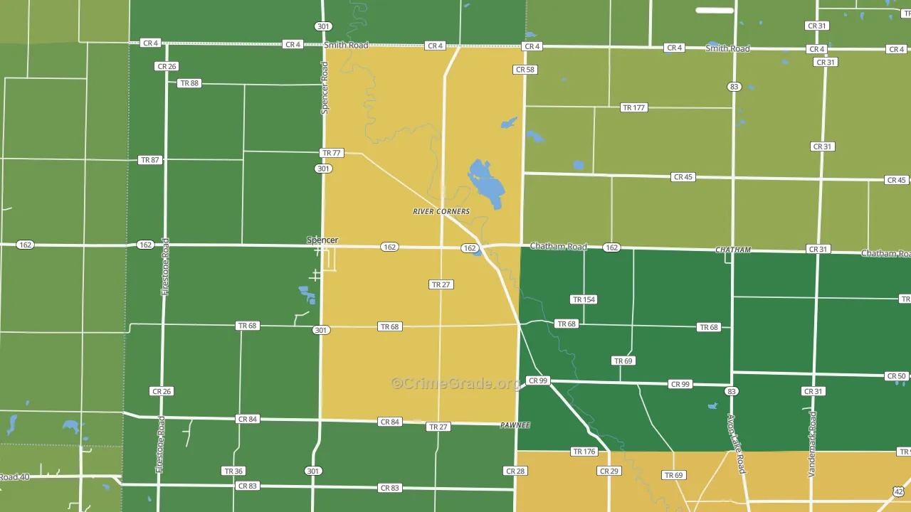 Spencer, OH Map of Robbery Rates