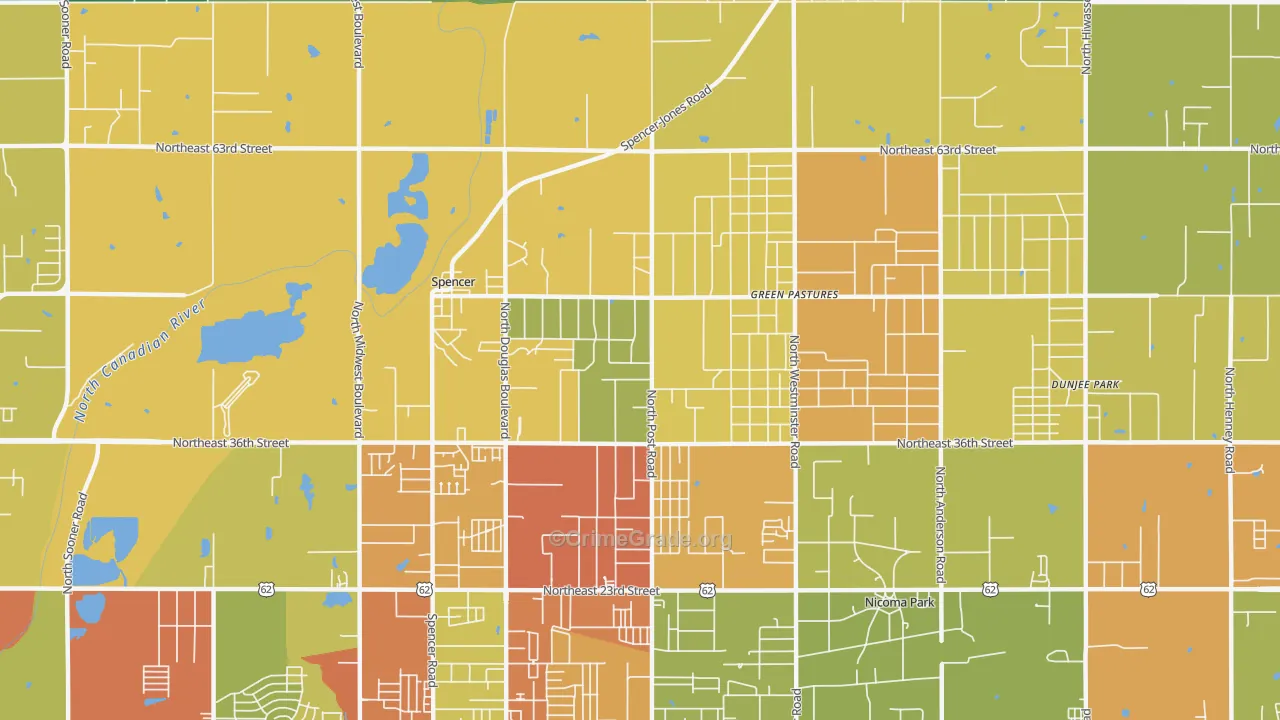 Spencer, OK Map of Robbery Rates